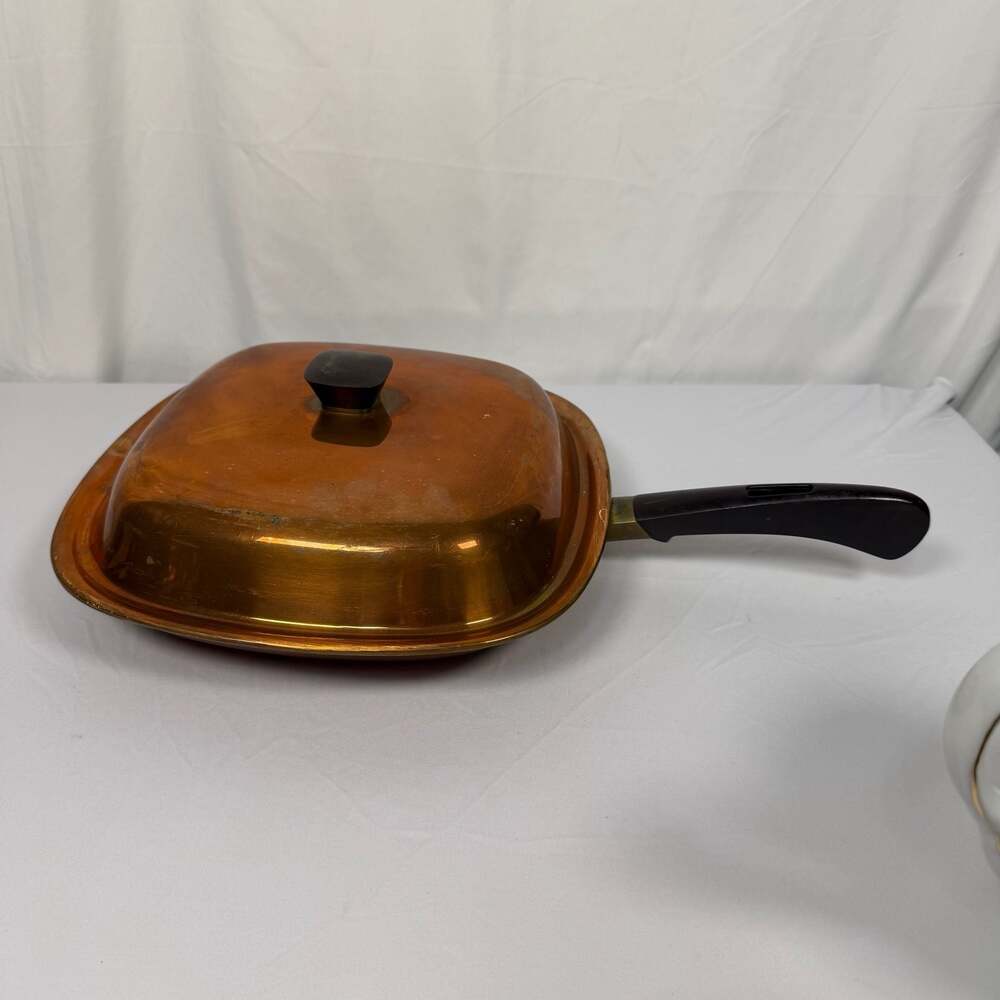 Vintage Bridgeport Copperware 10 Inch Square Skillet with Lid